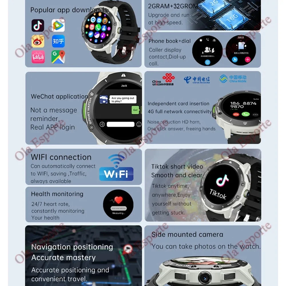 남녀공용 AMOLED 스마트워치, NFC WIFI 스마트워치, 앱 다운로드, 듀얼 카메라, 영상 통화, 구글 플레이, SIM 카드, 4G, 신제품