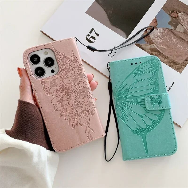 3D Butterfly Leather Phone Case - Stylish Flip Cover by