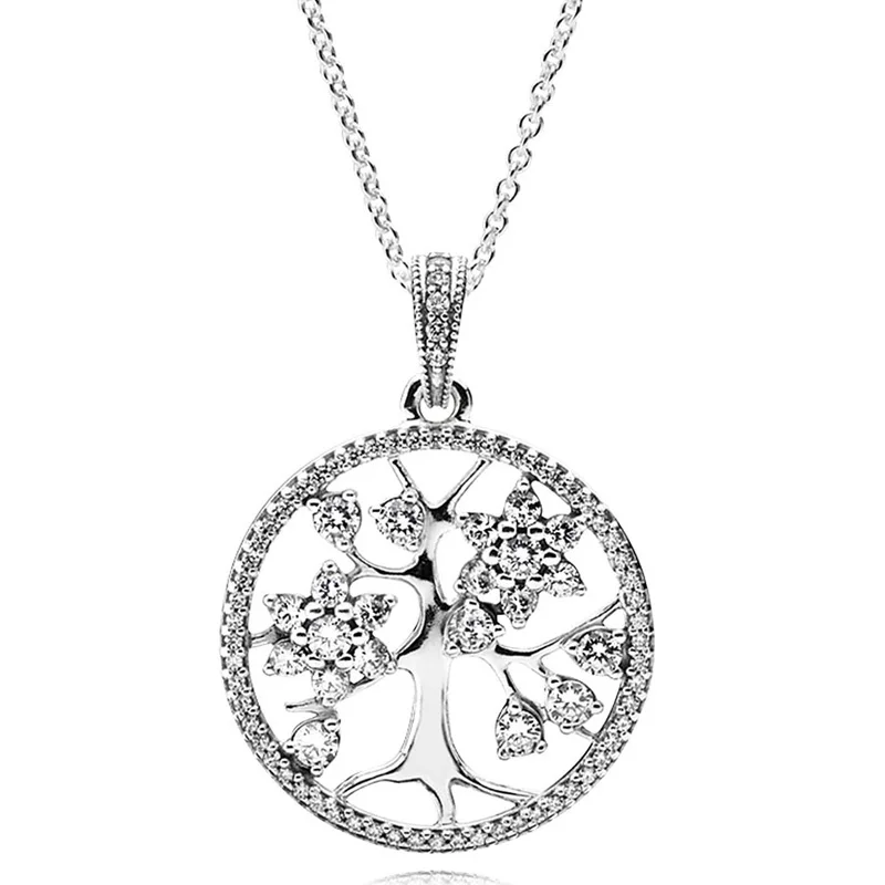 

Original Moments Family Tree With Crystal Necklace For Women 925 Sterling Silver Bead Charm Necklace Fashion Jewelry