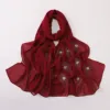Pearl Chiffon Flower Long Scarf Bead Hijab Muslim Headscarf Women Islam Stole Shawl Wrap Veil Bandanas Bufanda Foulard Scarves