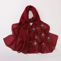 Pearl Chiffon Flower Long Scarf Bead Hijab Muslim Headscarf Women Islam Stole Shawl Wrap Veil Bandanas Bufanda Foulard Scarves