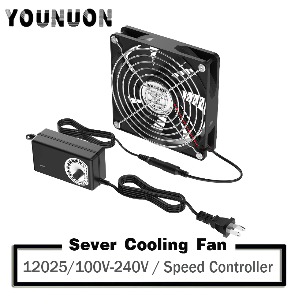 Ventilador de Computador com Controlador de Velocidade ac Plug Cabo de Alimentação 110v 220v para dc 3v12v 2a Exaustor Cooling Router Crescer Tent Plant 120 mm