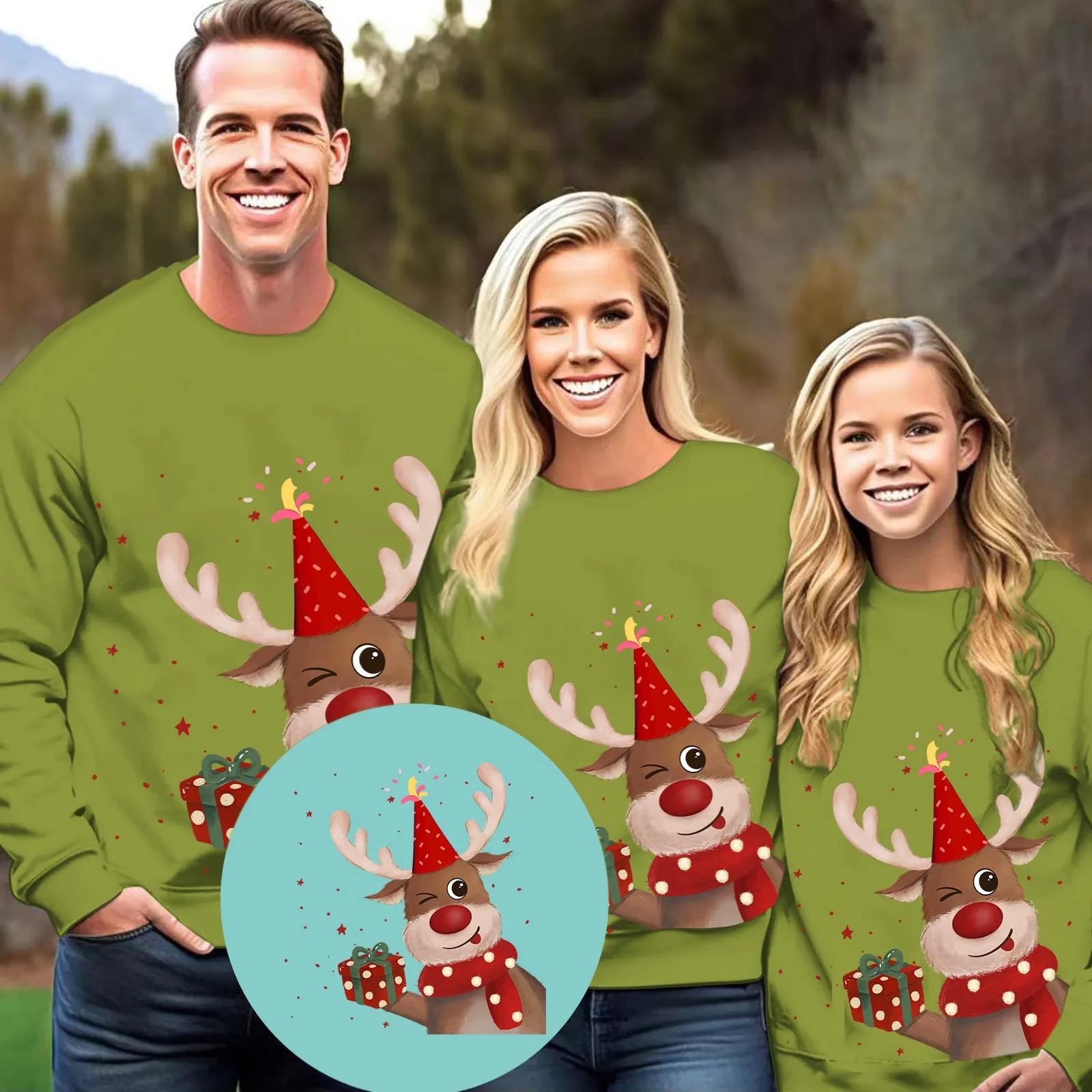 thumbnail image 1 of Conjuntos de sudaderas a juego con apariencia familiar navideña Sudaderas con capucha y estampado de renos de dibujos animados en 3D Sudaderas con capucha a juego Padre Madre Niños Tops, 1 of 5