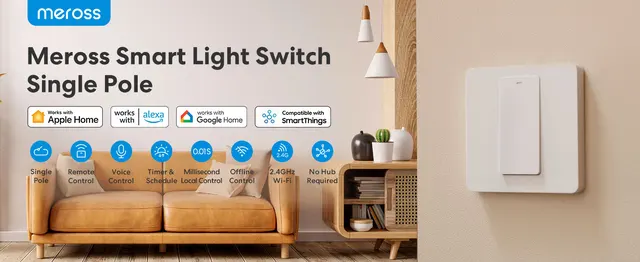 meross Interruptor de luz inteligente, compatible con Alexa, Google  Assistant y SmartThings, interruptor de pared WiFi de un solo polo,  necesita cable