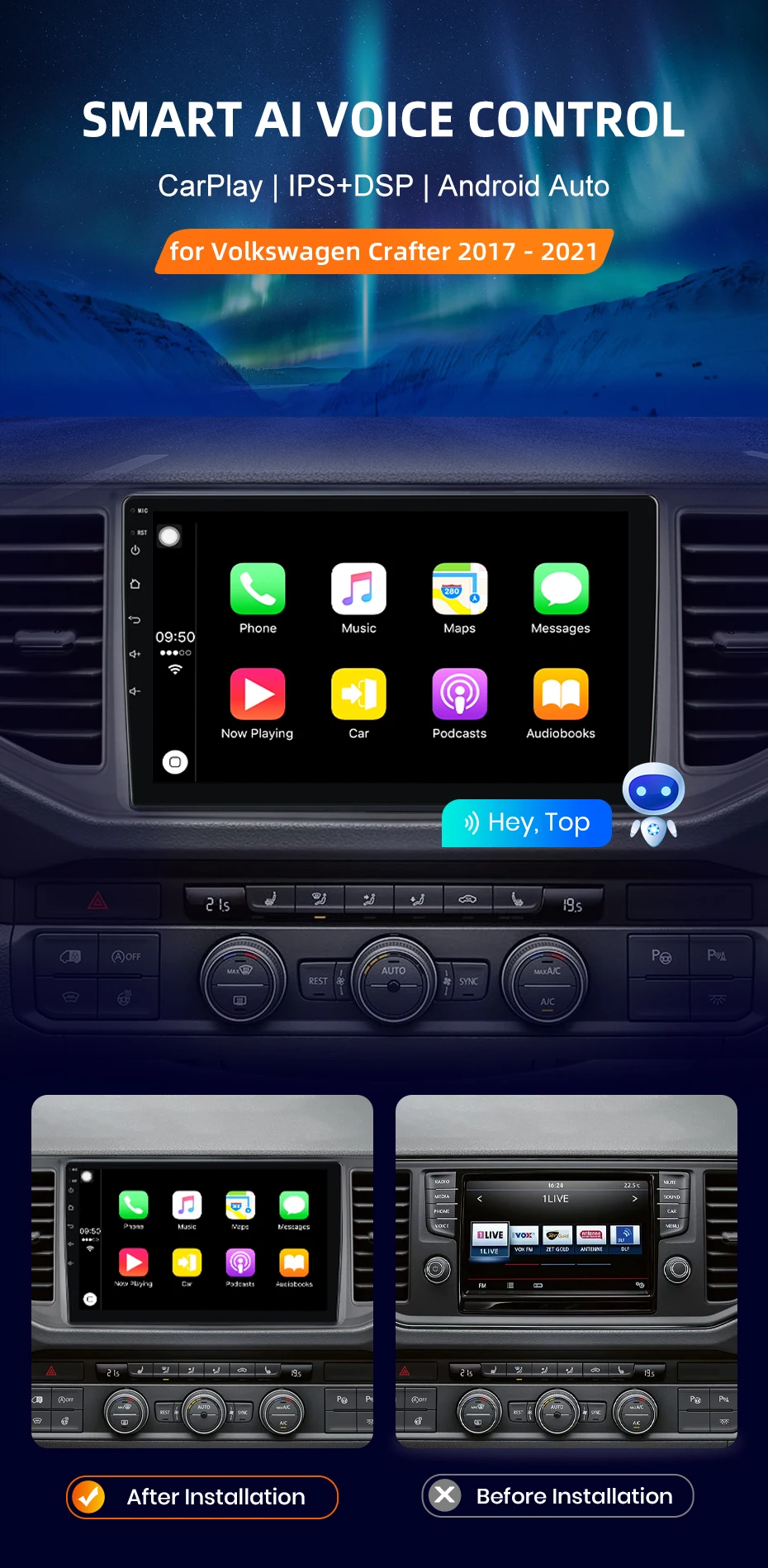 Für Volkswagen Crafter 2017 2018 2019-2021 Drahtlose CarPlay Apple Android Auto Auto Radio GPS RDS WiFi BT 4G multimedia Stereo – Detail 1