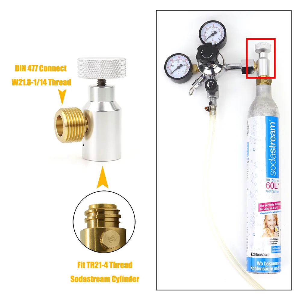 New Model Soda CO2 Refill Adapter Connector Gas Regulator Soda Tank Cylinder Aquarium Homebrew Tr21-4 to W21.8-14