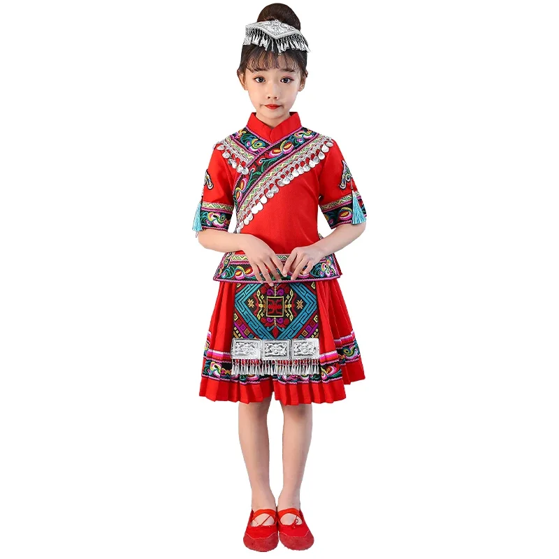 Chinese Traditional Hmong Costume Miao Dance National Perform Dance Wear Girls Minority Classical Stage Modern Dress