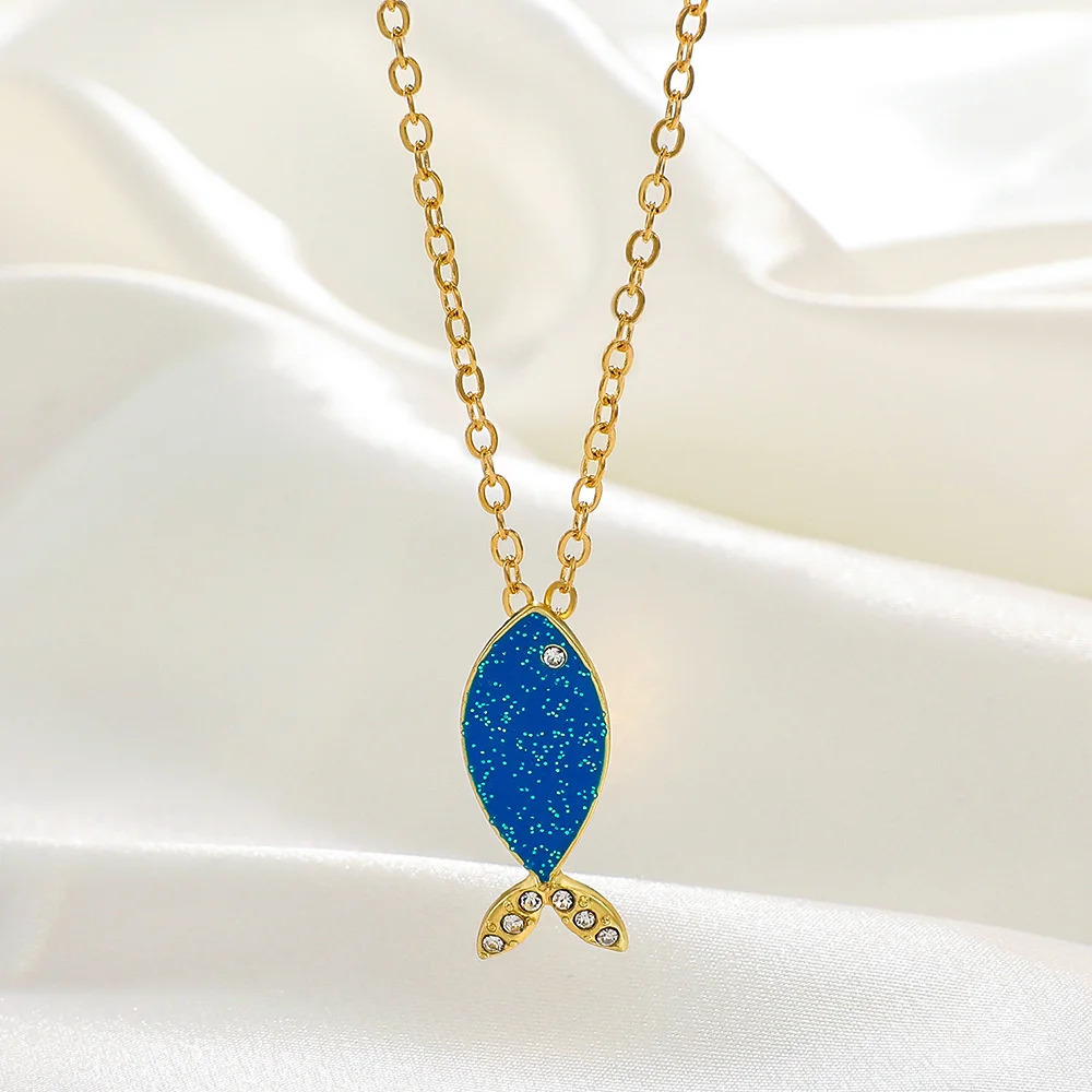 Women Necklace Ocean Tropical Fish Necklace Women Fashion Designer Rhinestone Fish Tail Collar Chain Animal Neck Chain Jewelry Accessories