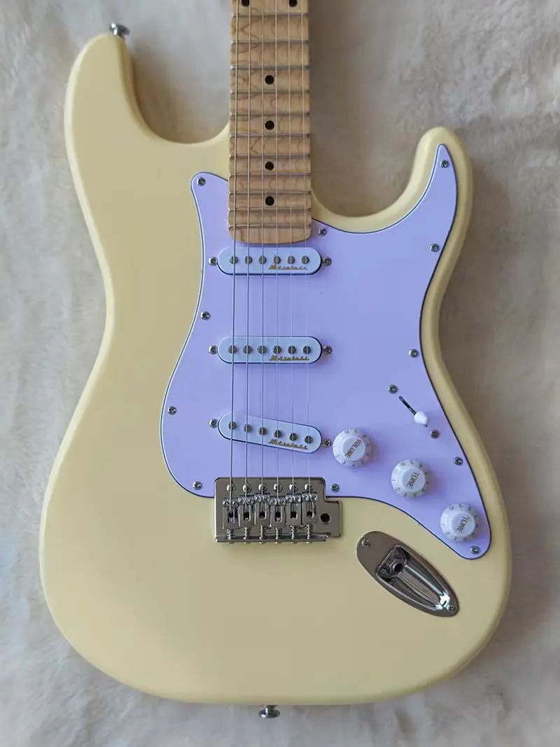 

China factory,ST Electric Guitar,maple neck, Mahogany Body, Cream Yellow Color,22 Frets Guitar