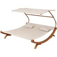 Outdoor Patio Lounge Daybed Hammock with Adjustable Shade Canopy, Teak Hammocks 2