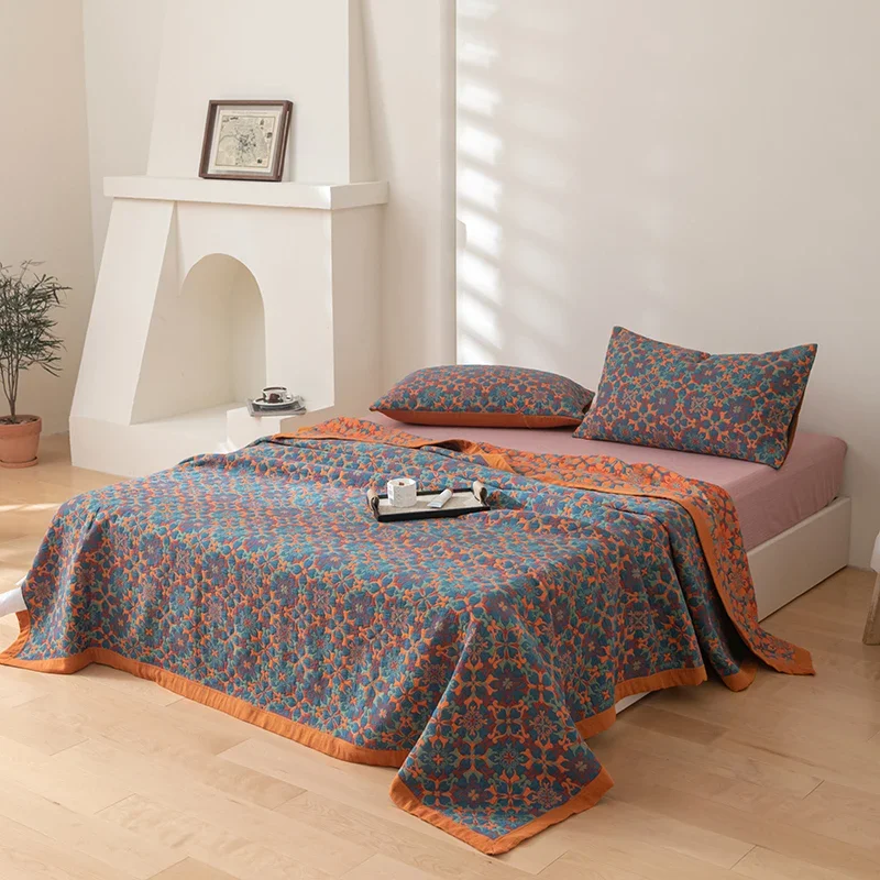 Fleece Throw Blanket 100% Cotton gauze blanket yarn dyed bed linen Jacquard bed plaid stitch Coverlet home Blankets cover Bedspread
