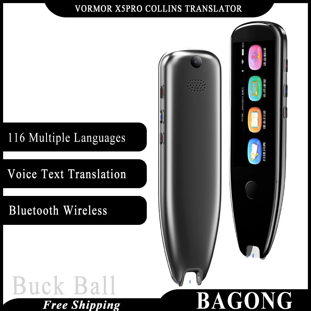 Vormor X5 Pro 번역기 콜린스 휴대용 번역기 펜 116, 다국어 음성 텍스트 번역, 해외 여행용 학습 
