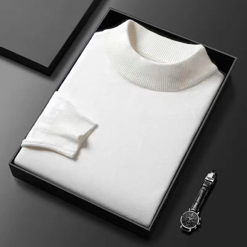 2023 Autumn Winter New Turtleneck Loose Pullover Thick Warm Casual Sweater Men Solid Woolen Sweater Fashion Knit Bottom Coat