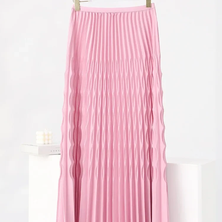 Miyake Pleated Solid Color Skirt Women's 2024 Spring New Versatile Hand-pleated Stretch Mid-length Pleated A-line Skirt