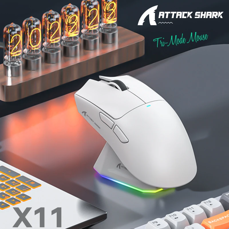 Wireless Mouse Attack Shark X11 Tri-Mode Connection PixArt PAW3311 Touch Magnetic Charging Base Macro Gaming
