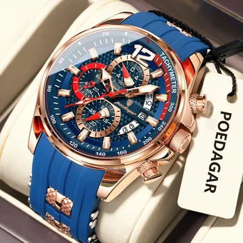 POEDAGAR Luxury Watch For Men Date Chronograph Luminous Waterproof Silicone Male Watch Fashion Sports Quartz Men's Watches Reloj 1