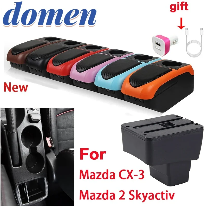 

For mazda CX-3 Armrest Retrofit For mazda 2 skyactiv version cx3 CX-3 Car Armrest Storage box Charging with USB cup holder