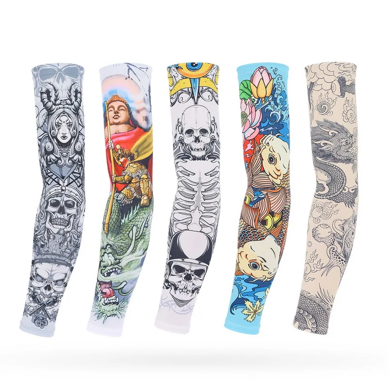 Unisex UV Protection Cooling Tattoo Design Cycling Arm Sleeves
