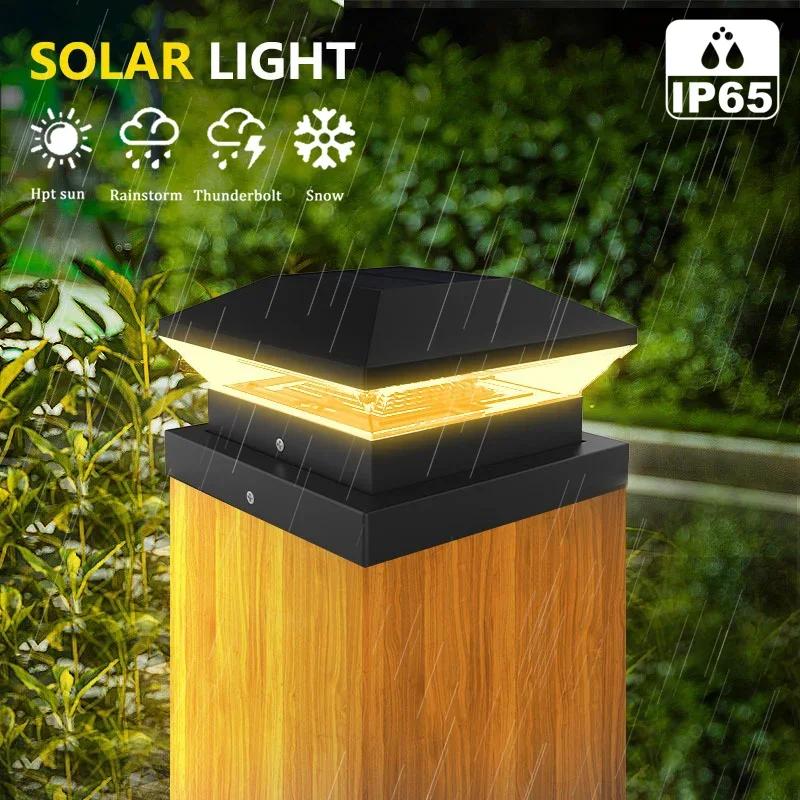 1-4PCS Solar Post Lamp 3000K/6000K Outdoor Garden Fence Pillar Head Light For Villa Gate Landscape Decoration IP65 Column Lamp