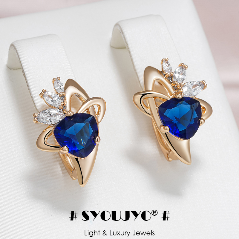 SYOUJYO Dark Blue Natural Zircon Drop Earrings For Women 585 Rose Gold Color Trendy Jewelry Daily Wear
