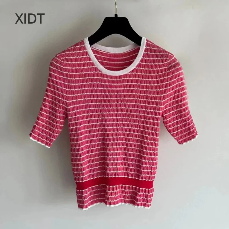 

2024 Summer New Classic Stripe 4-Color Knitted Short Sleeves, 100% Cotton Textile Dyed, Basic Style