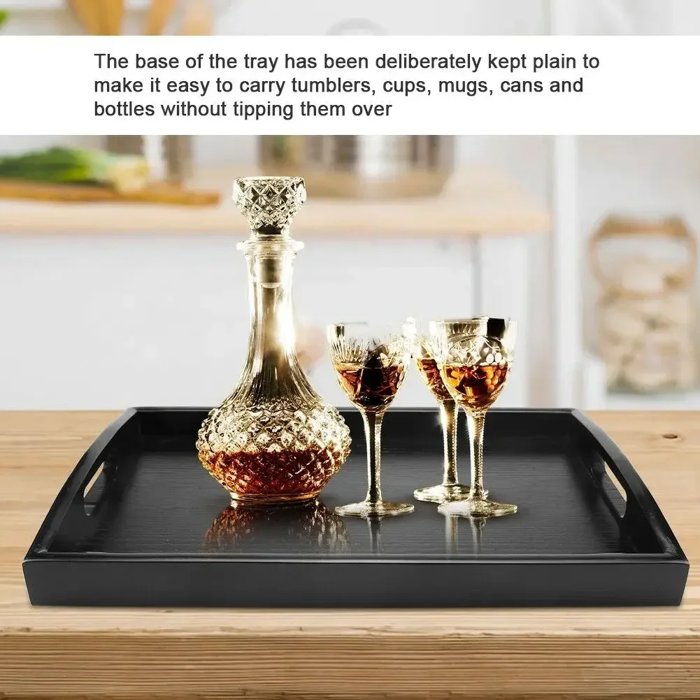 Wooden Pallet Serving Tray Large Black Wood Rectangle Food Tray Breakfast with Handles Kitchen Storage Tea Tray 3