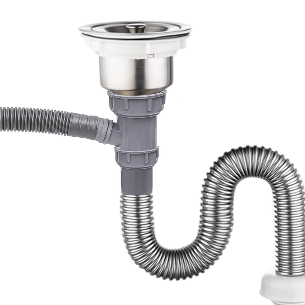 Sink Drain Adapter Pipe Tee 45mm Internal Threads Y-Shaped Single Hole Overflow Kitchen Sewer Branch Connector Thread Fittings