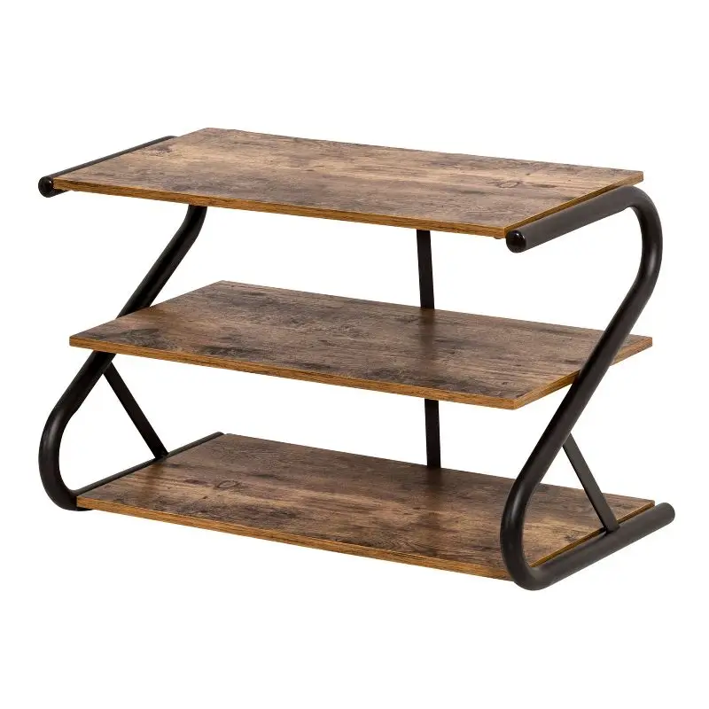 

Durable 3 Shelves Z-Frame Wooden Shoe Rack with Matte Black Metal