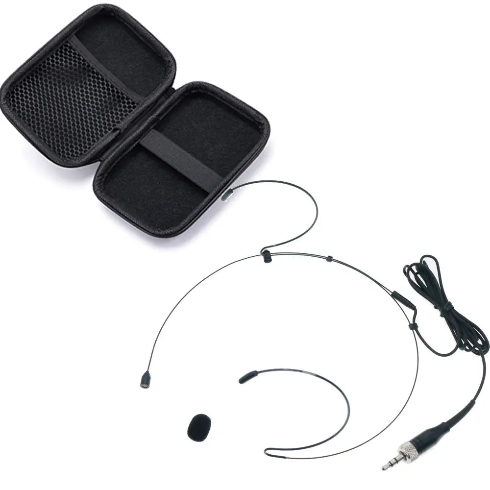 Nero Hm300 Dual Ear Headset Microfono Headmic Per Sennheiser Sk 100 300 500 Ew G3 G4 Beltpack Sistema Wireless Con Scatola Con Cerniera