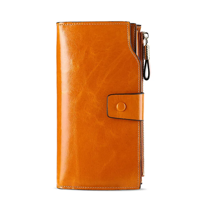 

Genuine Leather Women Wallets Vintage Luxury Long Zipper Clutch Purse Large Capacity Card Holder Wallet RFID Purse coin purse
