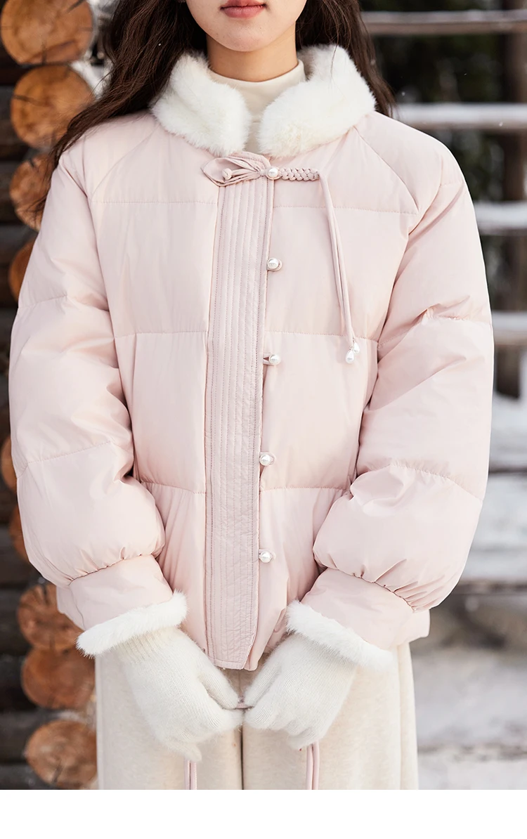 MISHOW Fur Collar Thick Women's Winter Down Jacket Spliced Pearl Single Breasted Pocket Duck Down Coats Office Lady MXD59Y0060