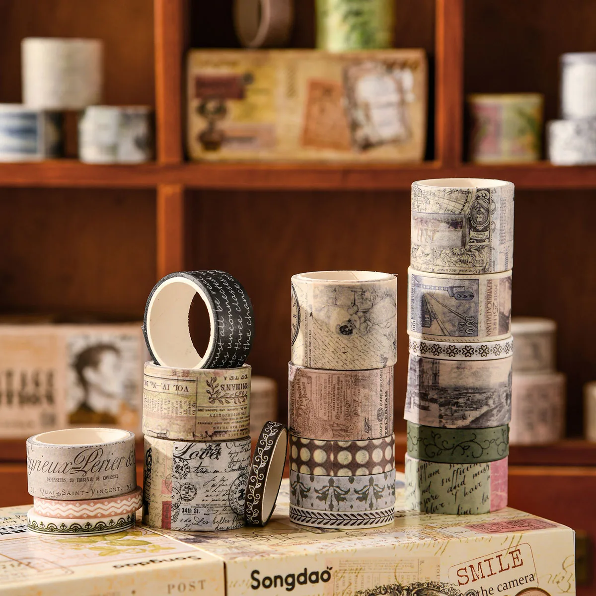 Vintage Washi Tape Set - 20-Piece Decorative Scrapbooking and Journaling Supplies