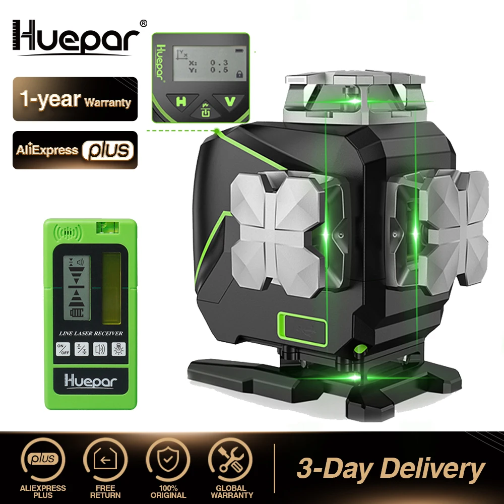 Huepar S04CG-L 4D 16 Lines Green Laser Level 360 Rotating Rotary Self  Leveling Tool With USB Rechargeable - AliExpress