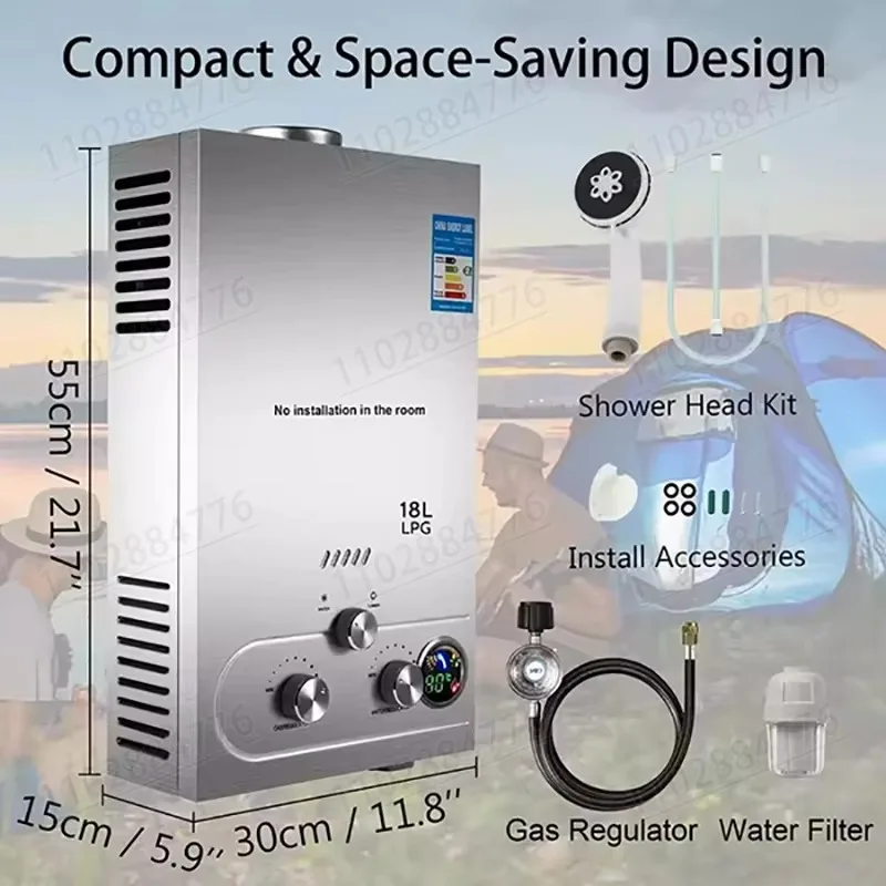 DIVEDEER 8L/12L/16L/18L Domestic Portable Vertical Water HeaterWall Mounted LPG Water HeaterDigital DisplayFast Heating 4