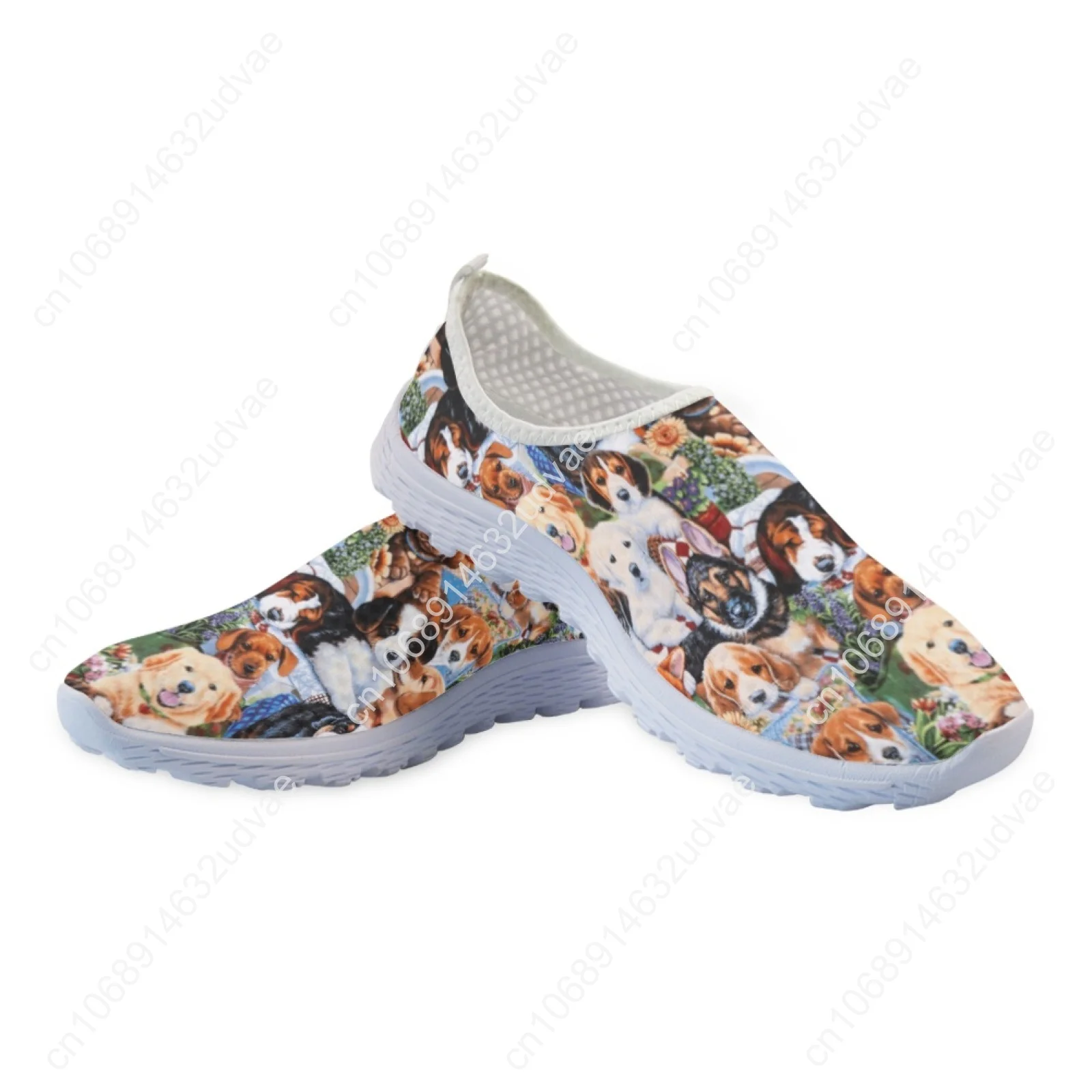 Breathable Air Mesh Sneakers For Women Cute Dogs Painting Print Female Flat Shoes Summer Soft Slip-on Loafers Hot