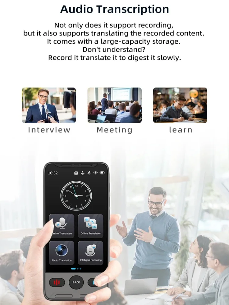 Smart Voice Touch Screen Translator Support 142 Languages HD Camera Photo Offline Record TF Card Fast Translation