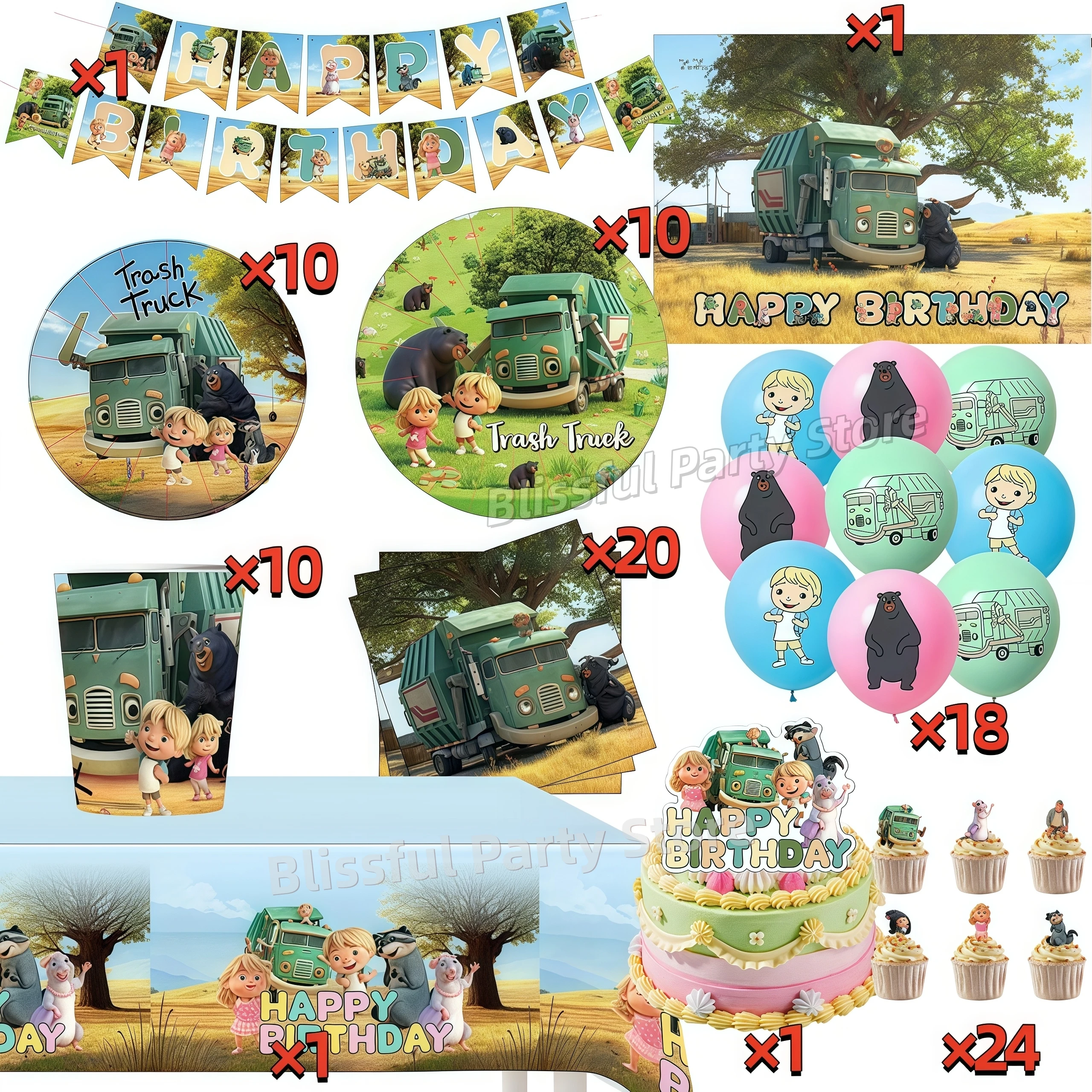 Hank Trash Truck Einweg-Geburtstagsteller, Tassenhintergrund, Tischdecke, Ballon, Kuchendekoration, Geschenktüte, Junge, Geburtstag, Dekorationszubehör – Detail 23