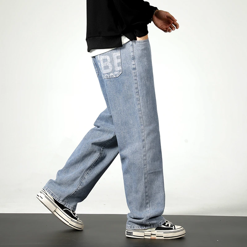 New Style Y2K Jeans Mens Straight Loose Elastic Waist Hip Hop Trouser Streetwear High Street Wide Leg wash Baggy Pants Men