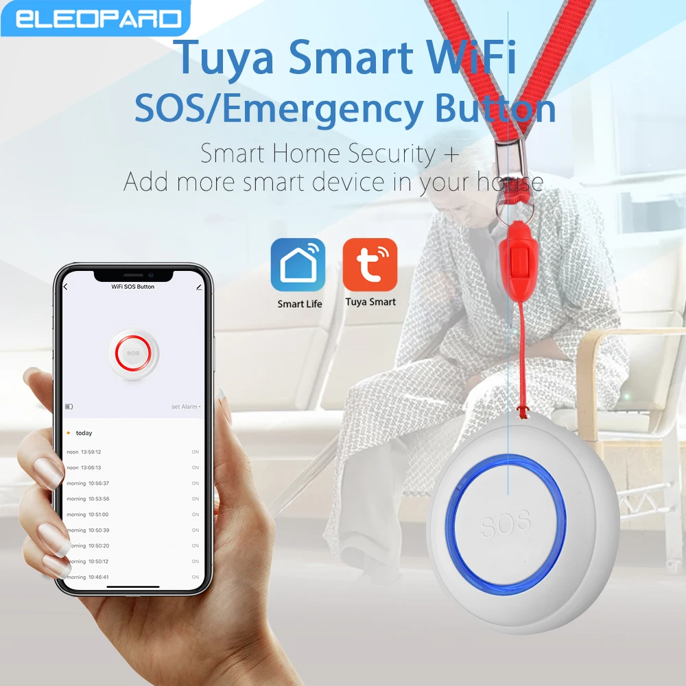 Emergency Alarm Button Eleopard TUYA Smart WiFi Wireless SOS Emergency Home Burglar Alarm Sensor