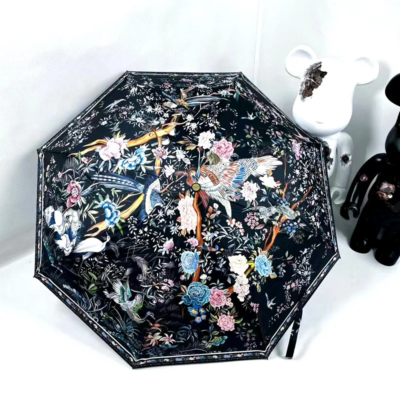 Folding Automatic Umbrella Sunscreen UV Phoenix Bird Sunshade for Women