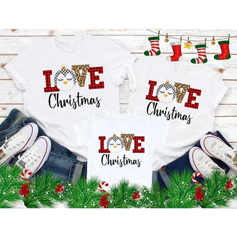 

Lovely Penguin Print Christmas T Shirt Funny Family Matching Clothes Men Men Women Children's T-shirt Xmas New Year Gift