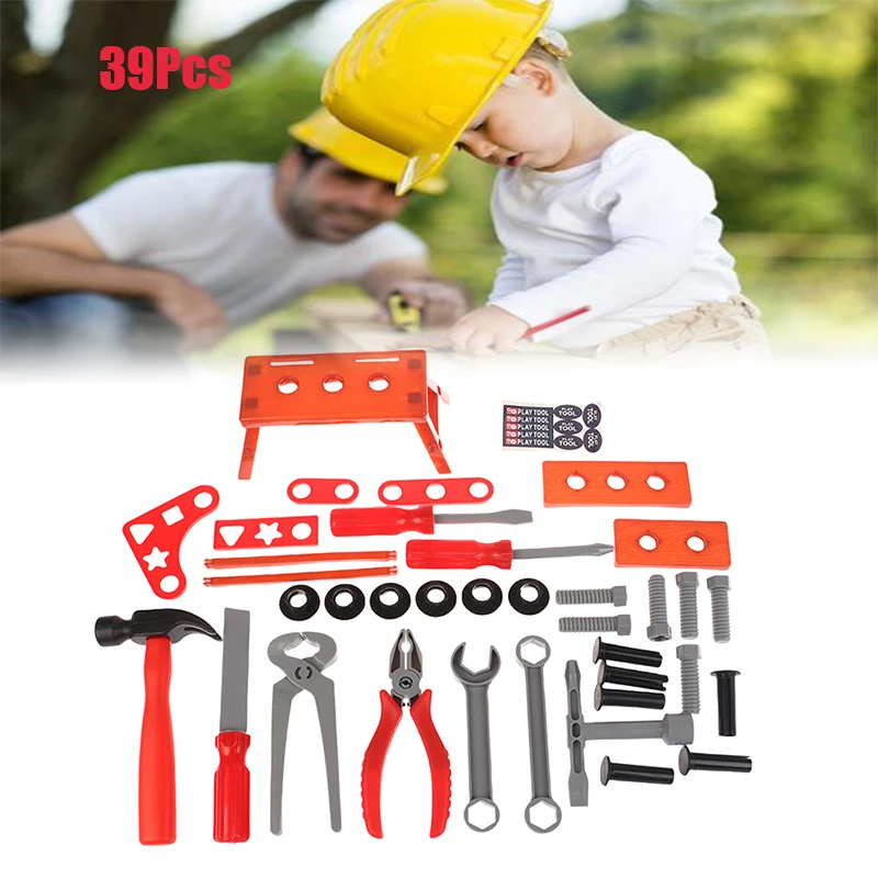 39Pcs Pretend Tools Kit Toys Play Repair Tool Set Engineer Simulated Plastic Construction Toys Toddler Kids Boys Gift