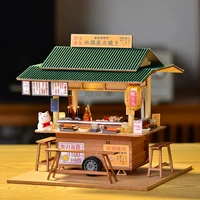 DIY Wooden Miniature Model Kit Japanese Yatai Yakitori Store Casa 3D Puzzle Dollhouse With Furniture Lights for Friends Gifts 2