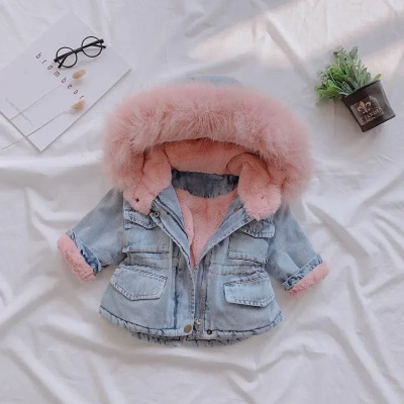 Children Clothing Girls Cowboys Padded Jacket Winter Thicker Autumn and Winter Baby Girls Padded Coat Children Added Fleece Coat