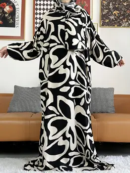 2025 Muslim Cotton Lady's Abayas Ramadan Prayer Garment Dubai Turkey Middle East Femme Robe Loose African Dress Turban Joint 1