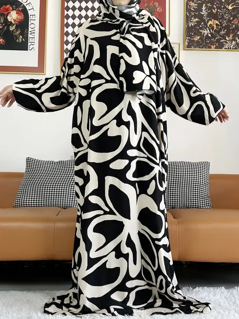 110671-6bc1b4.jpg 2025 coton musulman dame Abayas Ramadan vêtement de prière dubaï turquie moyen-orient Femme Robe ample Robe africaine Turban Joint