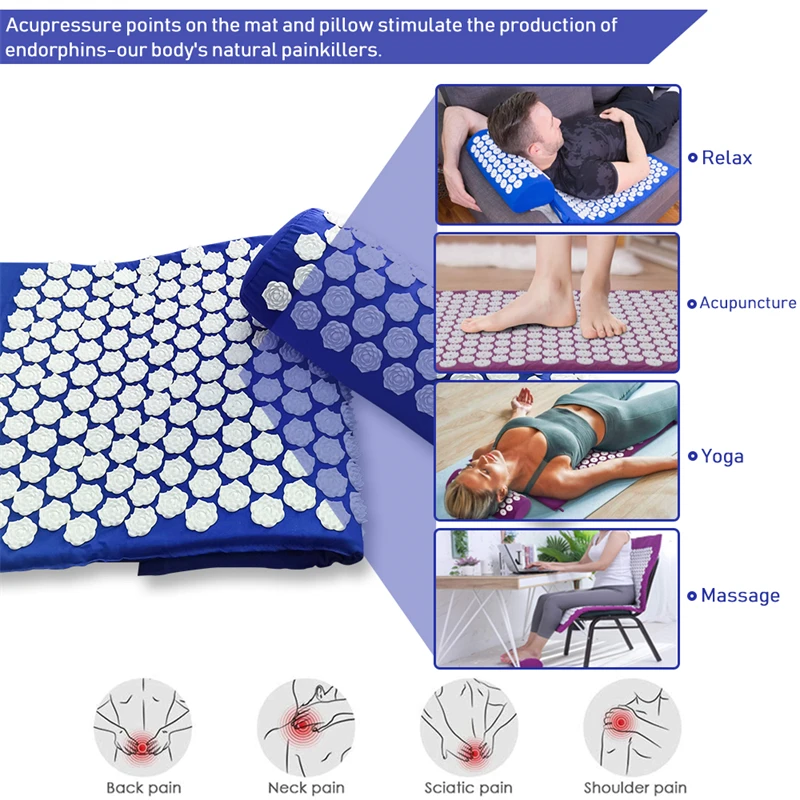 Pillow Massager Set Eco Lotus Acupressure Cushion Set with Kuznetsov Applicator for Back Pain Relief Foot Massager Mat massage pad