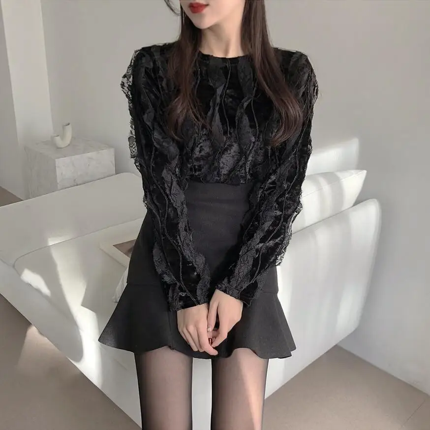 Skirts Women Spring Autumn Ruffles Slender A- line Mini Skirt Solid England Black Womens Korean Fashion Woman Clothing fashion sexy summer skirt women playsuit ruffles v neck jumpsuit off shoulder backless romper strapless female mini dress 2022