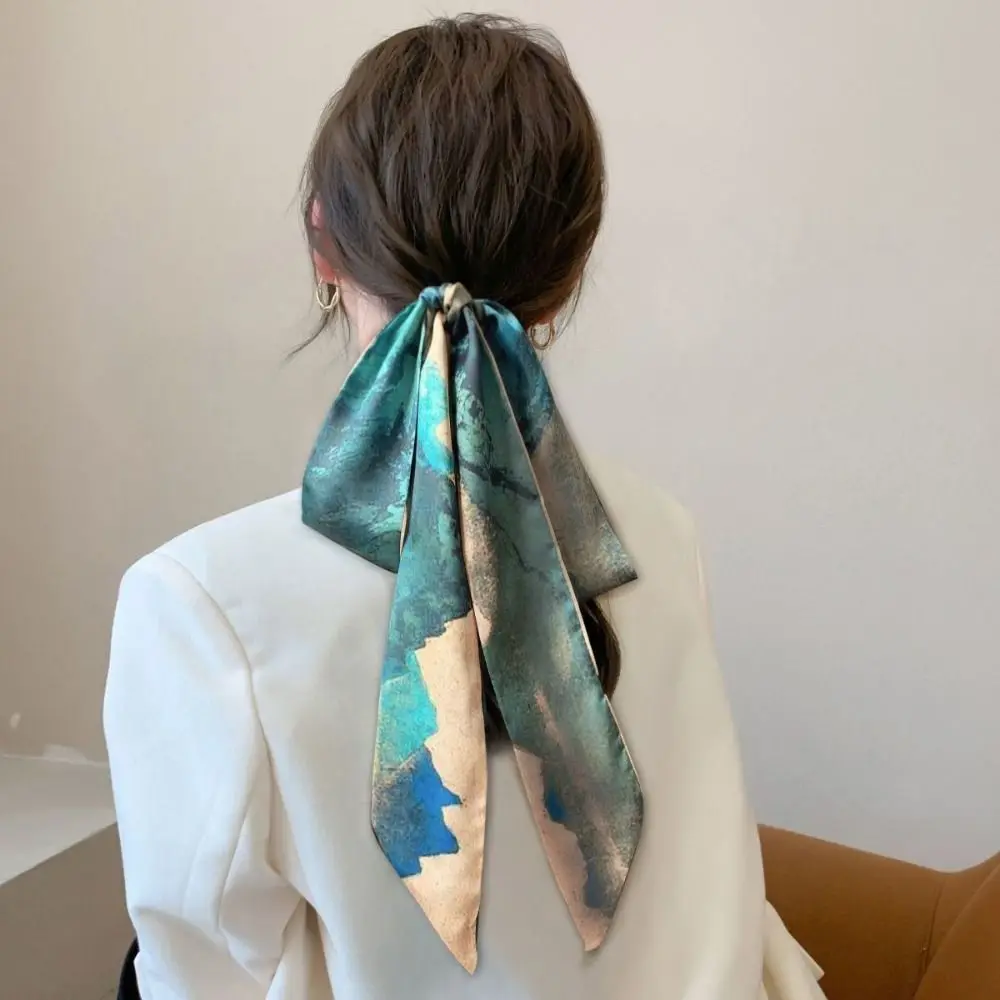 Silk Long Strip Scarf Headband for Women Chinese Style Hair Accessory