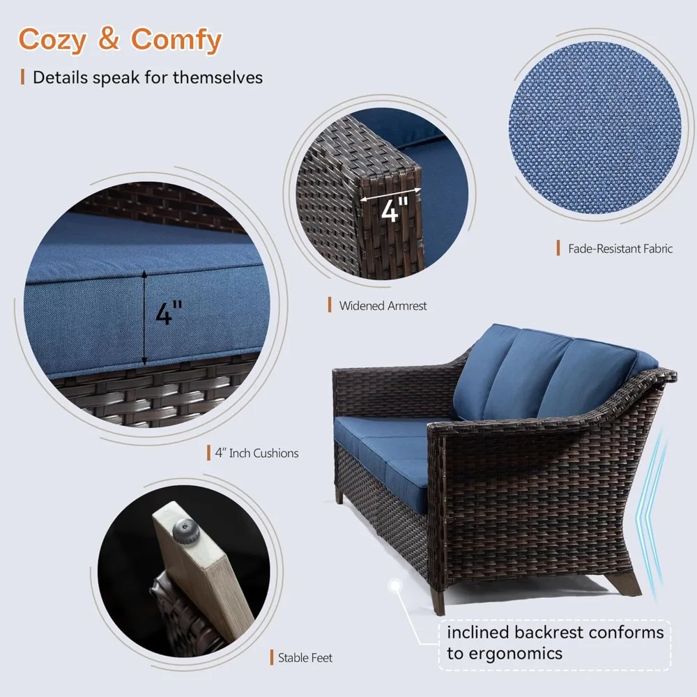 Patio Sofa, All Weather Outdoor Rattan Wicker 3-Seat Sofa High Back Couch with Premium Cushions for Garden Backyard Porch 5
